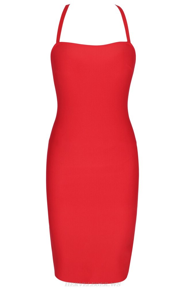Herve Leger Red Lace Up Back Dress