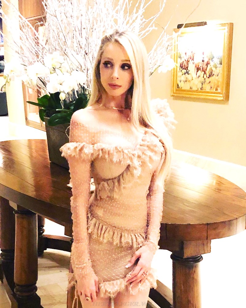 Herve Leger Cream Long Sleeve Mesh Lace Dress