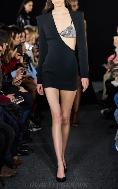 Herve Leger Black Silver Long Sleeve Sequin Dress