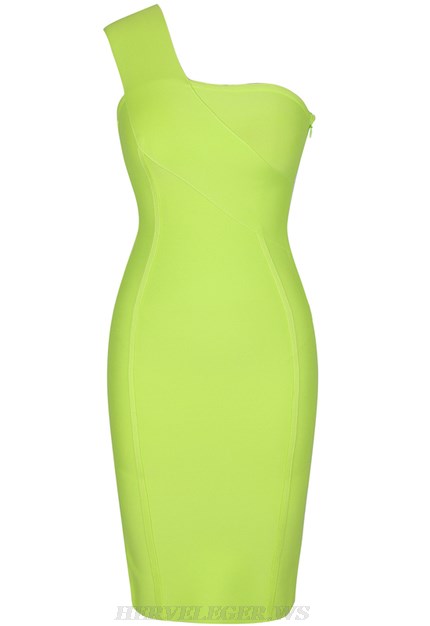 Herve Leger Neon One Shoulder Bardot Dress