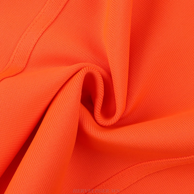Herve Leger Orange One Shoulder Bardot Dress