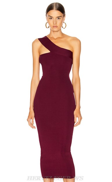 Herve Leger Burgundy One Shoulder Dress Herve Leger Burgundy One Shoulder Dress