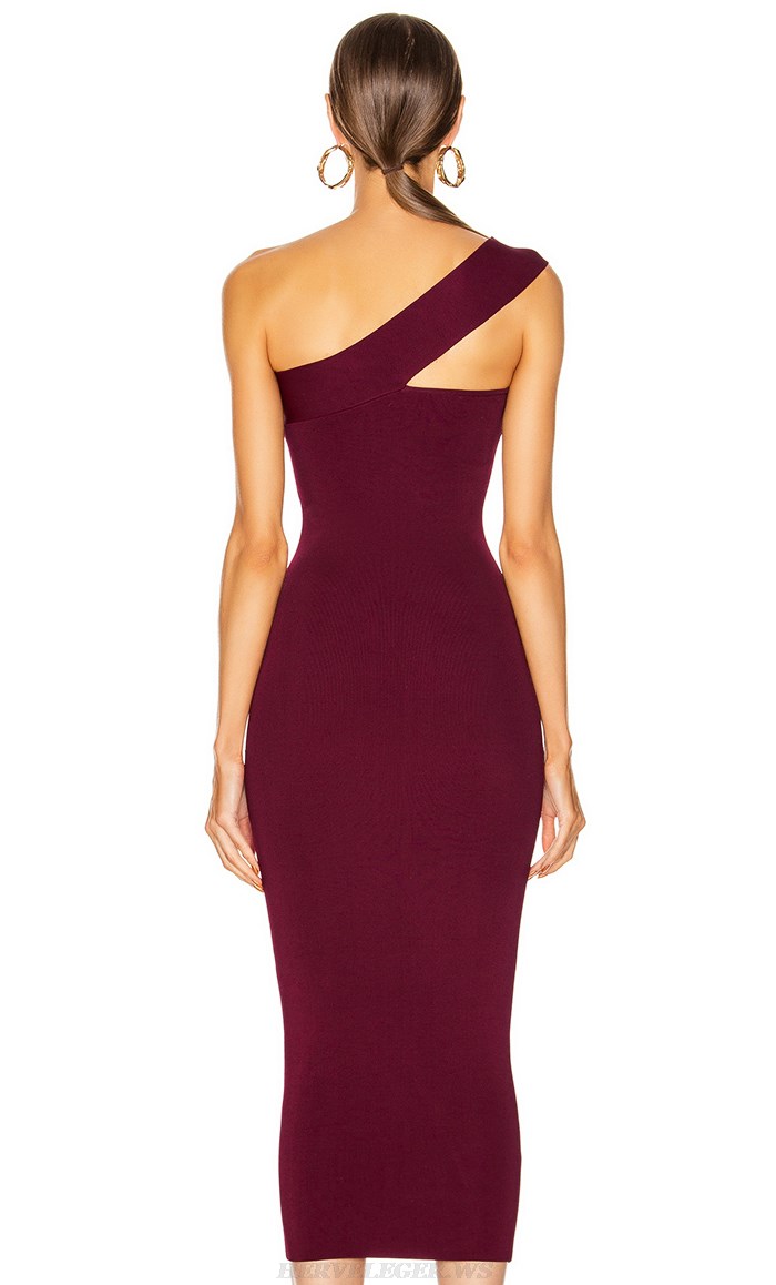 Herve Leger Burgundy One Shoulder Dress