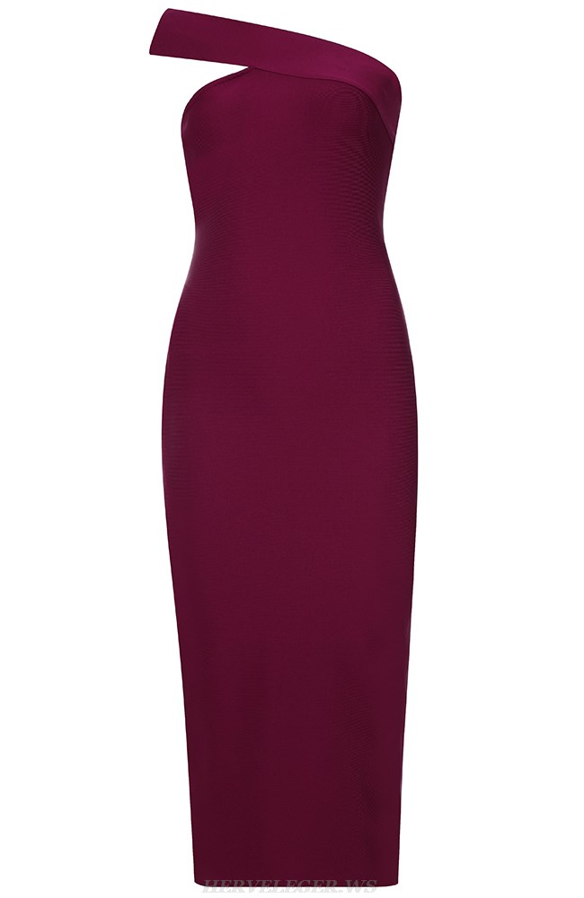 Herve Leger Burgundy One Shoulder Dress