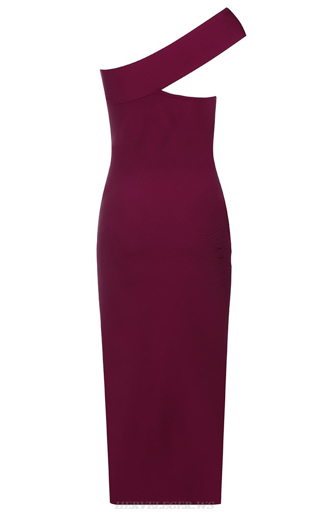 Herve Leger Burgundy One Shoulder Dress