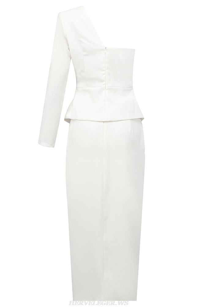 Herve Leger White One Sleeve Dress