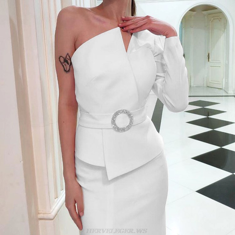 Herve Leger White One Sleeve Dress