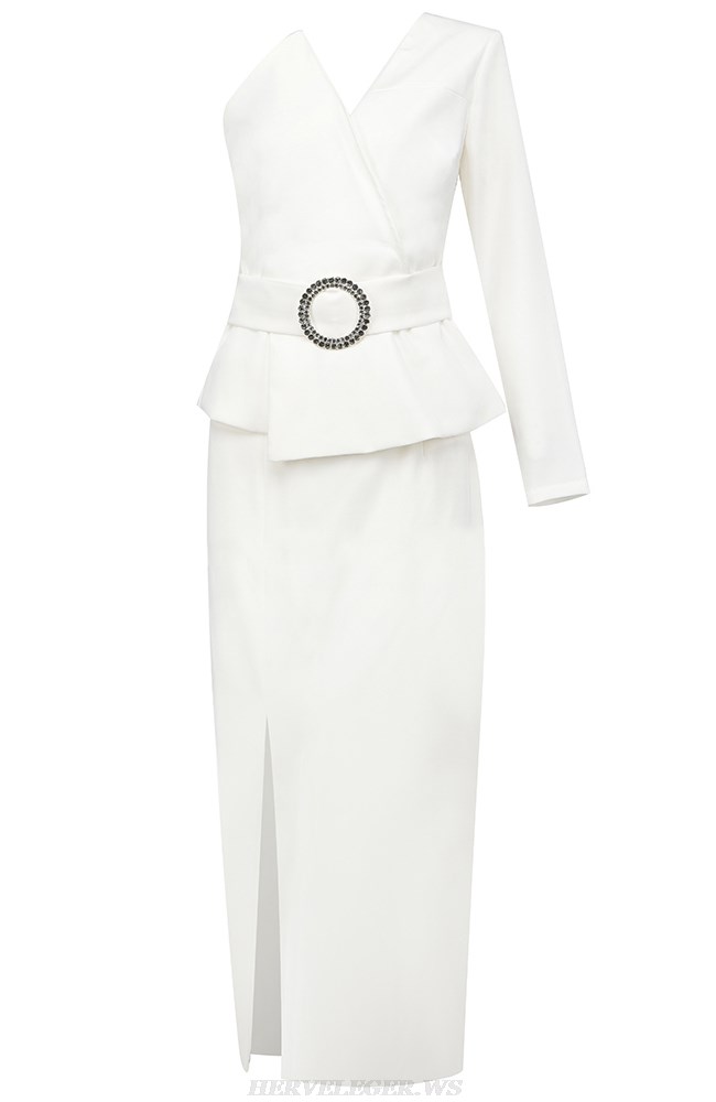 Herve Leger White One Sleeve Dress