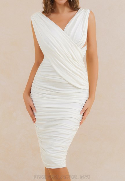 Herve Leger White Ruched Dress