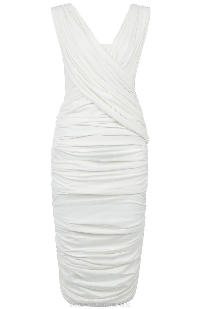 Herve Leger White Ruched Dress