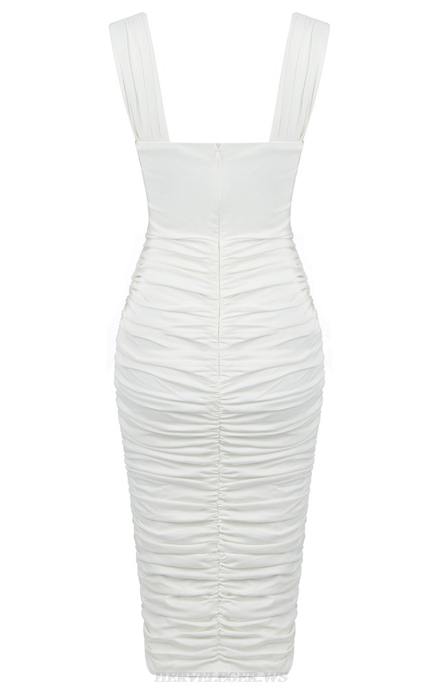 Herve Leger White Ruched Dress