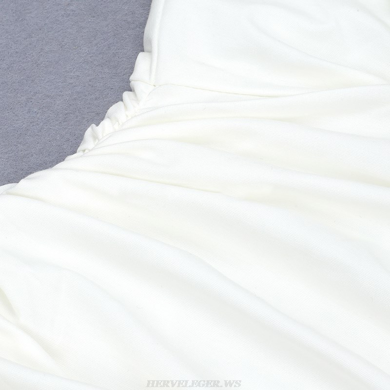Herve Leger White Ruched Dress