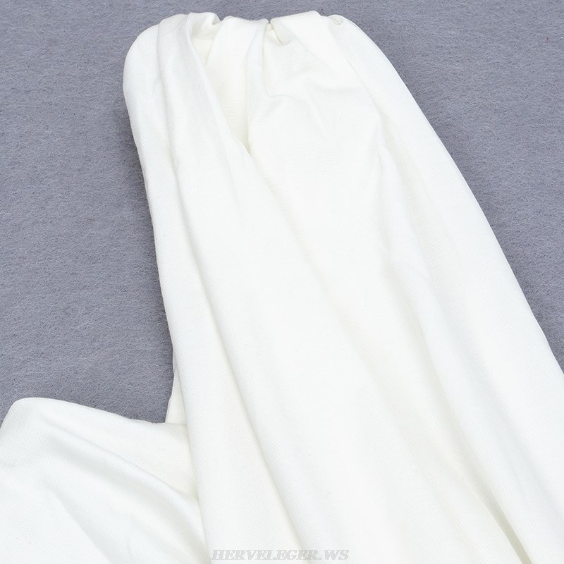 Herve Leger White Ruched Dress