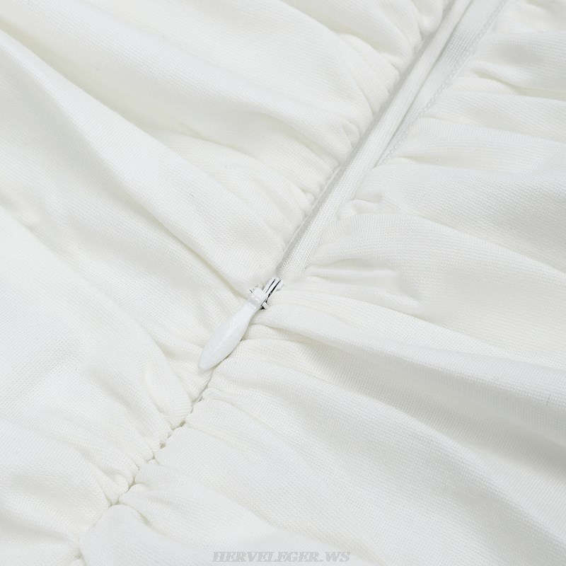 Herve Leger White Ruched Dress
