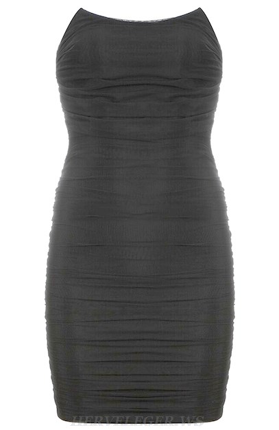 Herve Leger Black Strapless Ruched Dress