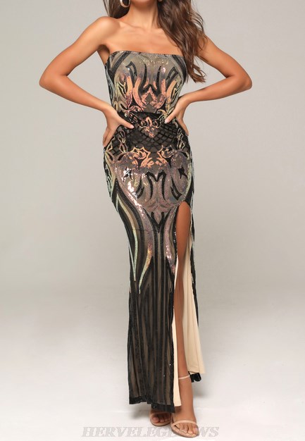 Herve Leger Strapless Sequin Gown