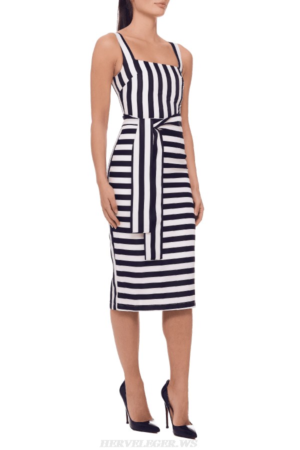 Herve Leger Black And White Striped Dress