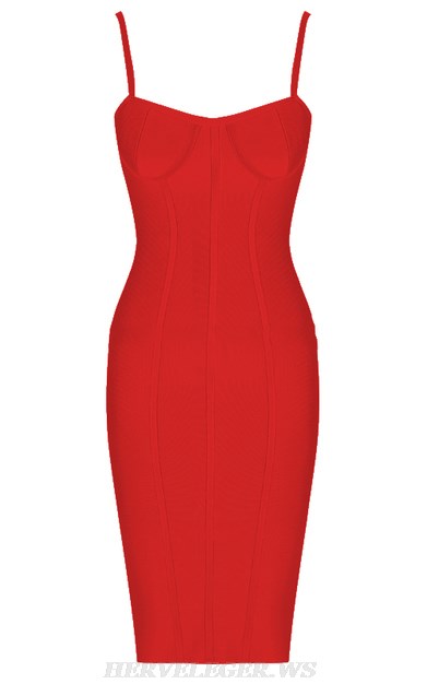 Herve Leger Red Structured Bustier Bandage Dress Herve Leger Red Structured Bustier Bandage Dress