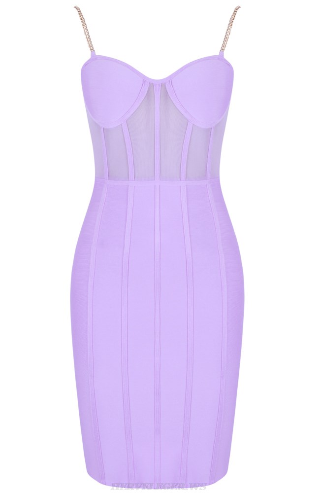 Herve Leger Lavender Structured Mesh Bustier Dress