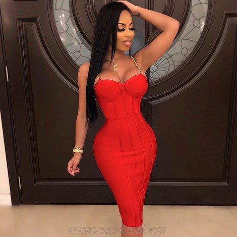 Herve Leger Red Structured Mesh Bustier Dress