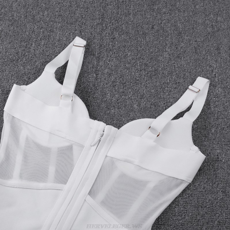 Herve Leger White Structured Mesh Dress