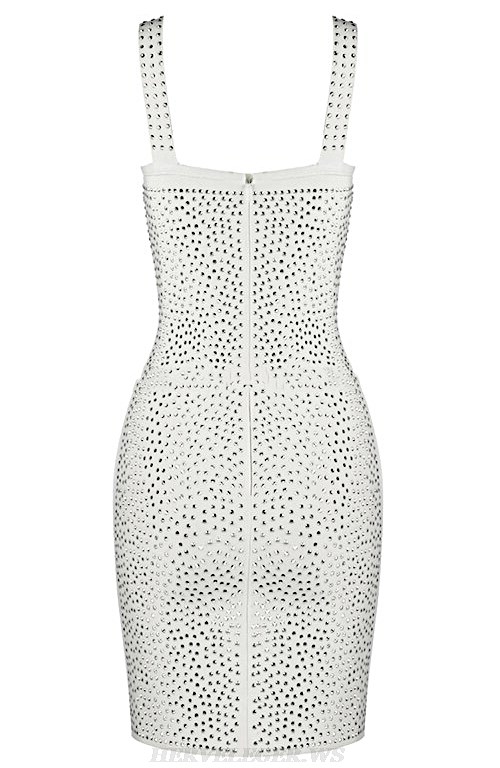 Herve Leger White Bustier Studded Dress