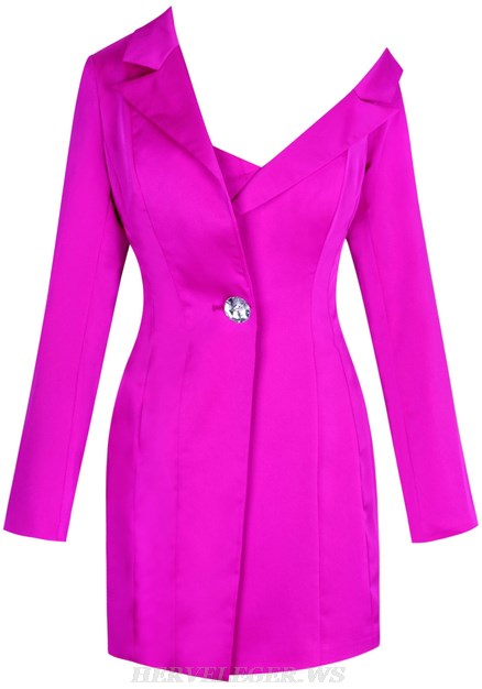 Herve Leger Fuchsia Long Sleeve Asymmetric Blazer Dress