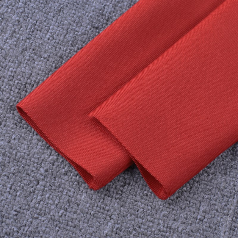 Herve Leger Red Long Sleeve Asymmetric Tassel Dress