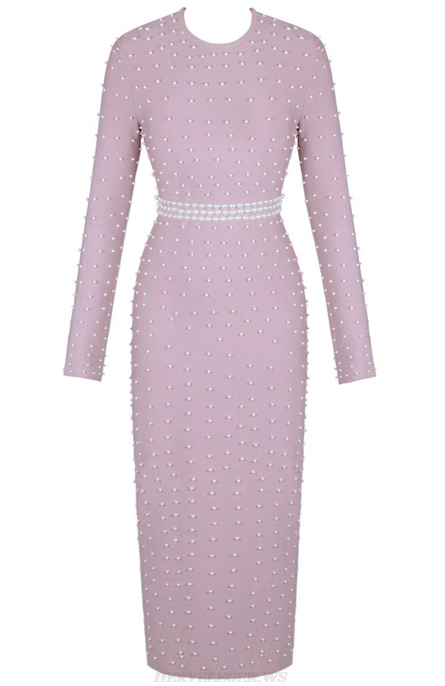 Herve Leger Lavender Long Sleeve Pearl Dress