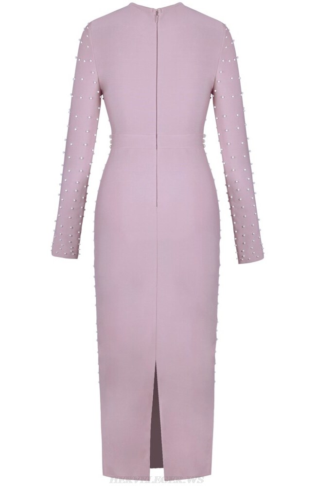 Herve Leger Lavender Long Sleeve Pearl Dress