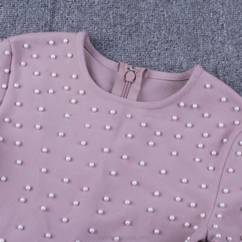 Herve Leger Lavender Long Sleeve Pearl Dress