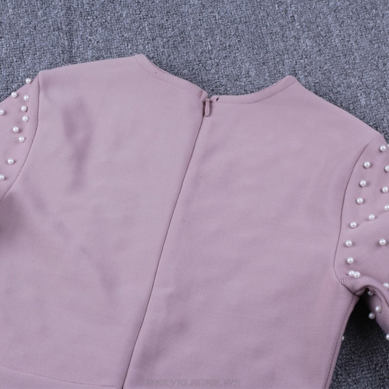 Herve Leger Lavender Long Sleeve Pearl Dress