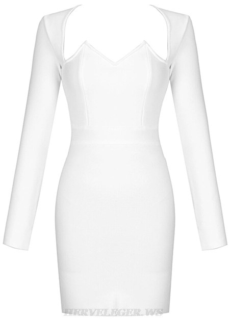 Herve Leger White Long Sleeve Sweetheart Dress