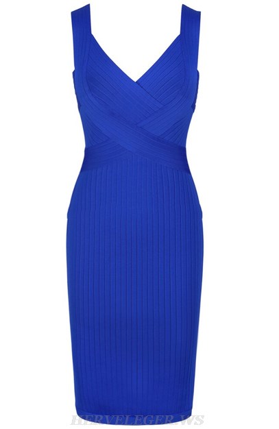 Herve Leger Blue Ribbed Dress