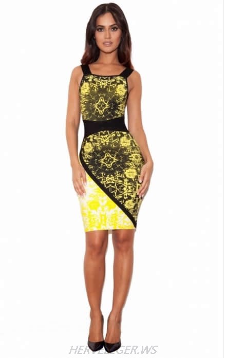 HERVE LEGER YELLOW ART PRINTING DRESS