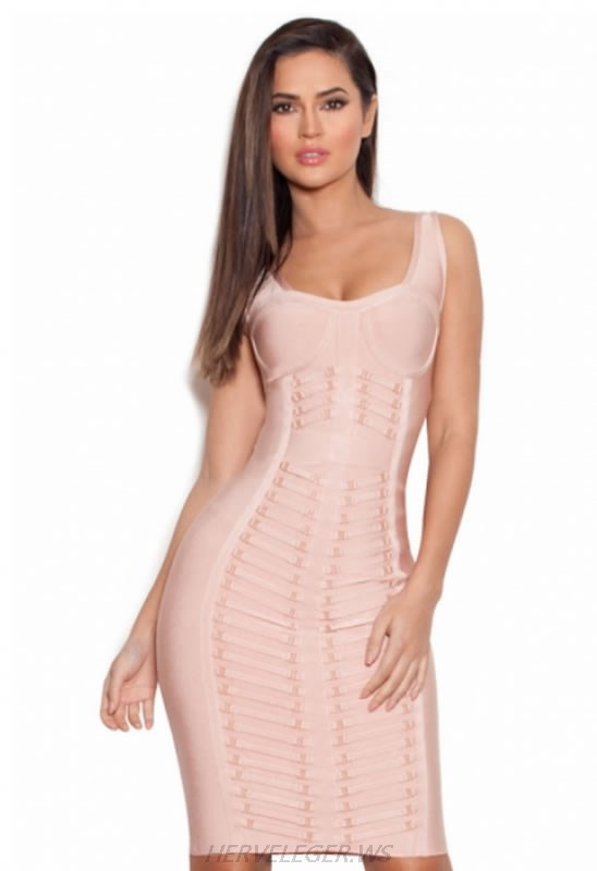 HERVE LEGER NUDE U NECKLINE DRESS