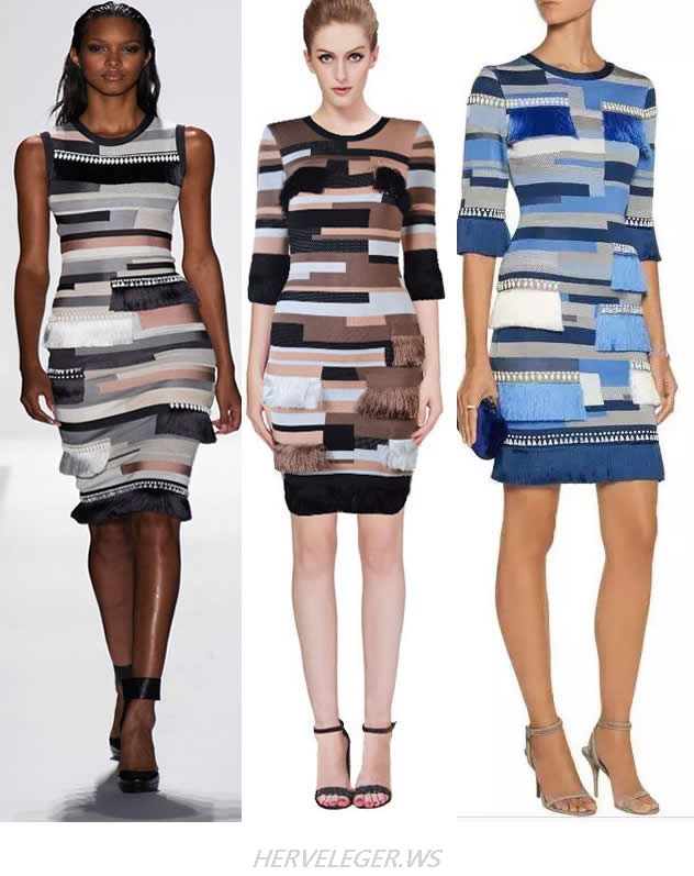 HERVE LEGER COLORBLOCK LUXURY JACQUARD BANDAGE DRESS