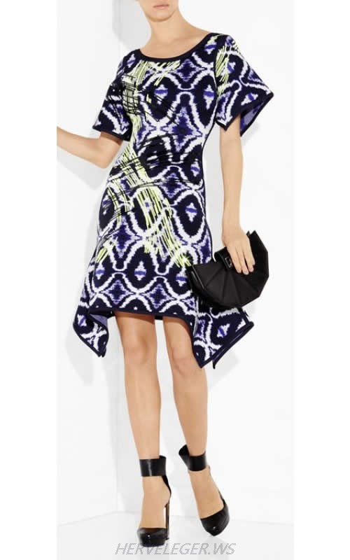 HERVE LEGER COLOR BLOCK IKAT JACQUARD DRESS
