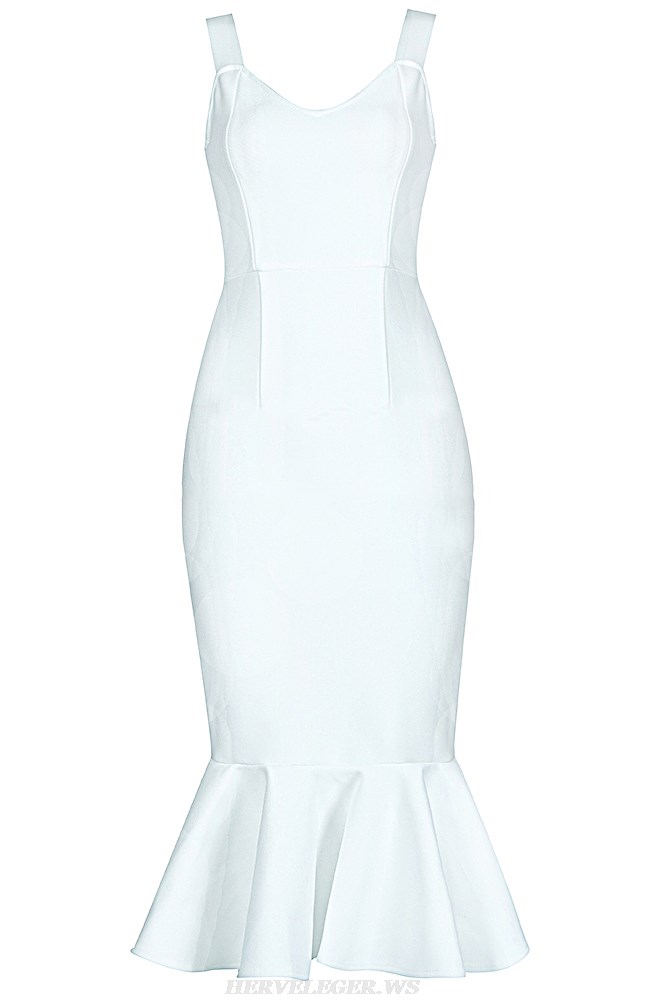 Herve Leger White Fluted Dress