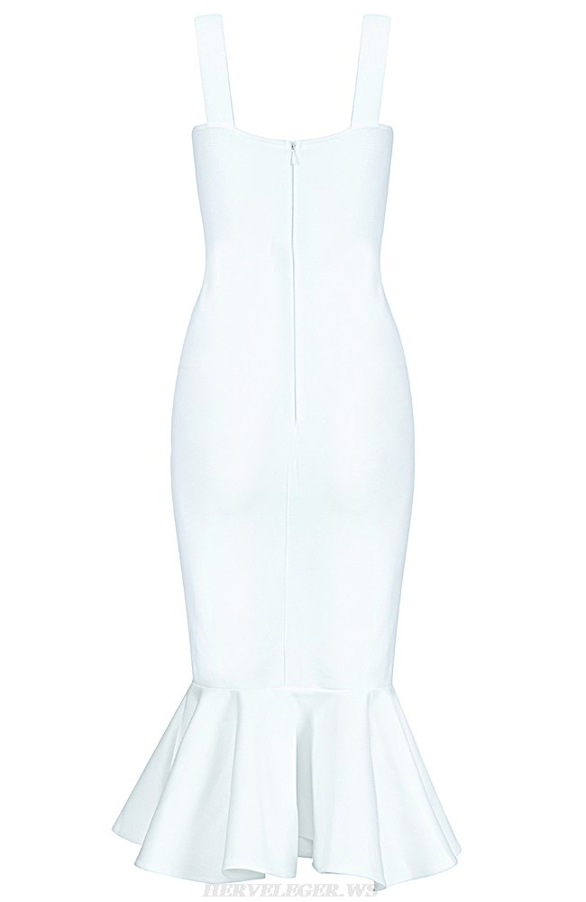 Herve Leger White Fluted Dress