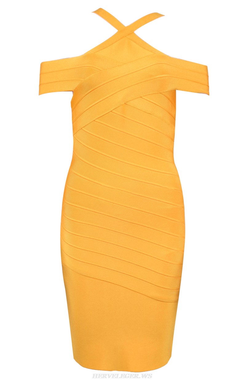 Herve Leger Amber Halter Bardot Dress