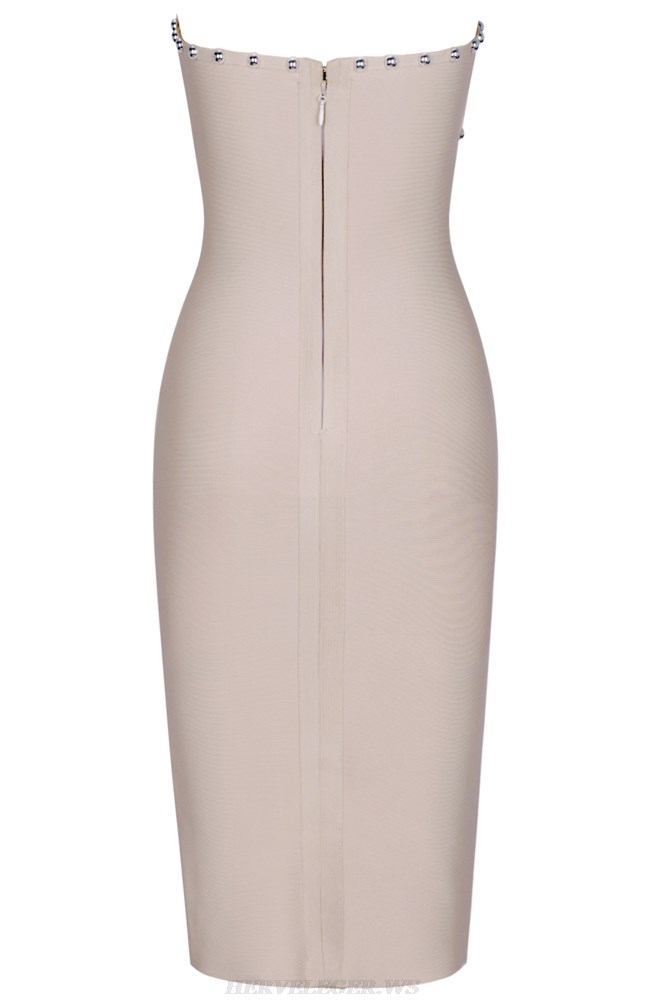 Herve Leger Nude Halter Studded Dress