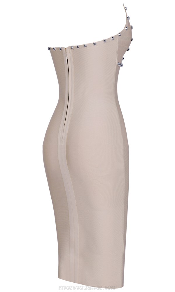 Herve Leger Nude Halter Studded Dress