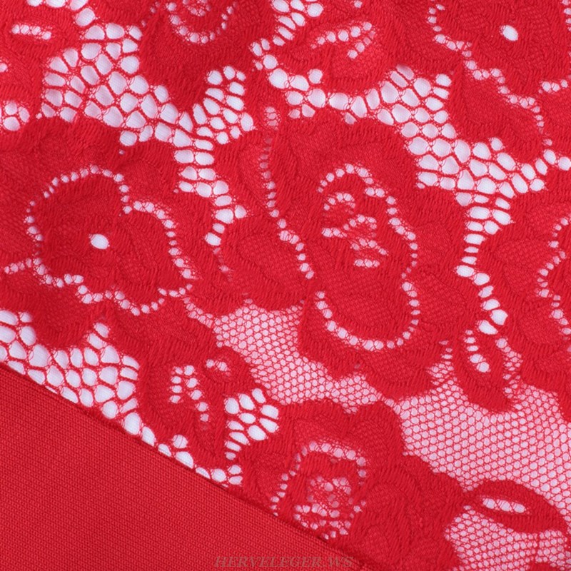 Herve Leger Red Lace Bardot Dress