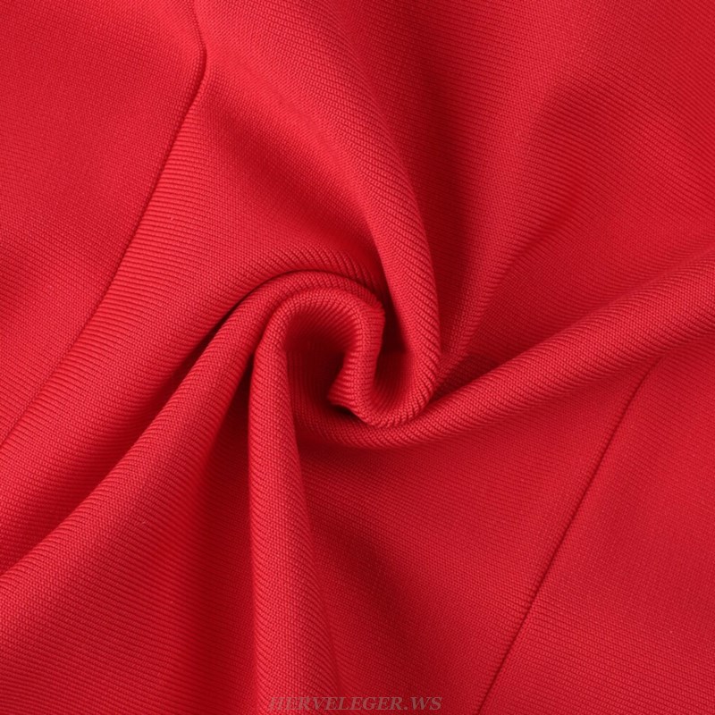 Herve Leger Red Lace Bardot Dress