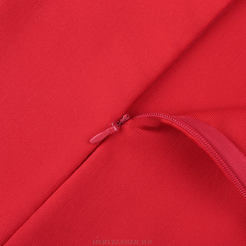 Herve Leger Red Lace Bardot Dress