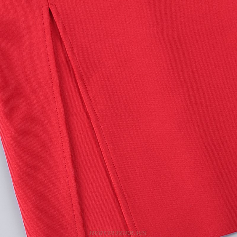 Herve Leger Red Lace Bardot Dress