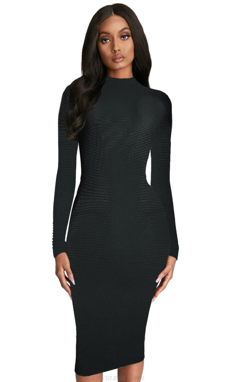 Herve Leger Black Long Sleeve Backless Dress