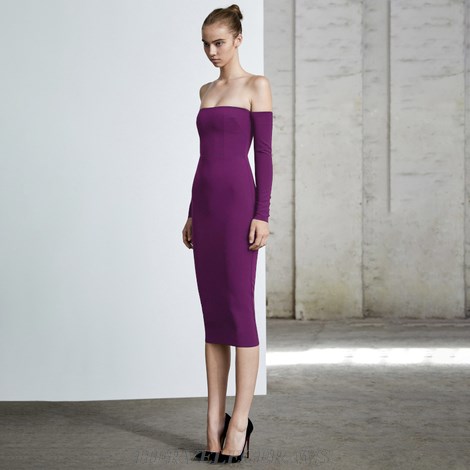 Herve Leger Purple Long Sleeve Bardot Dress Herve Leger Purple Long Sleeve Bardot Dress