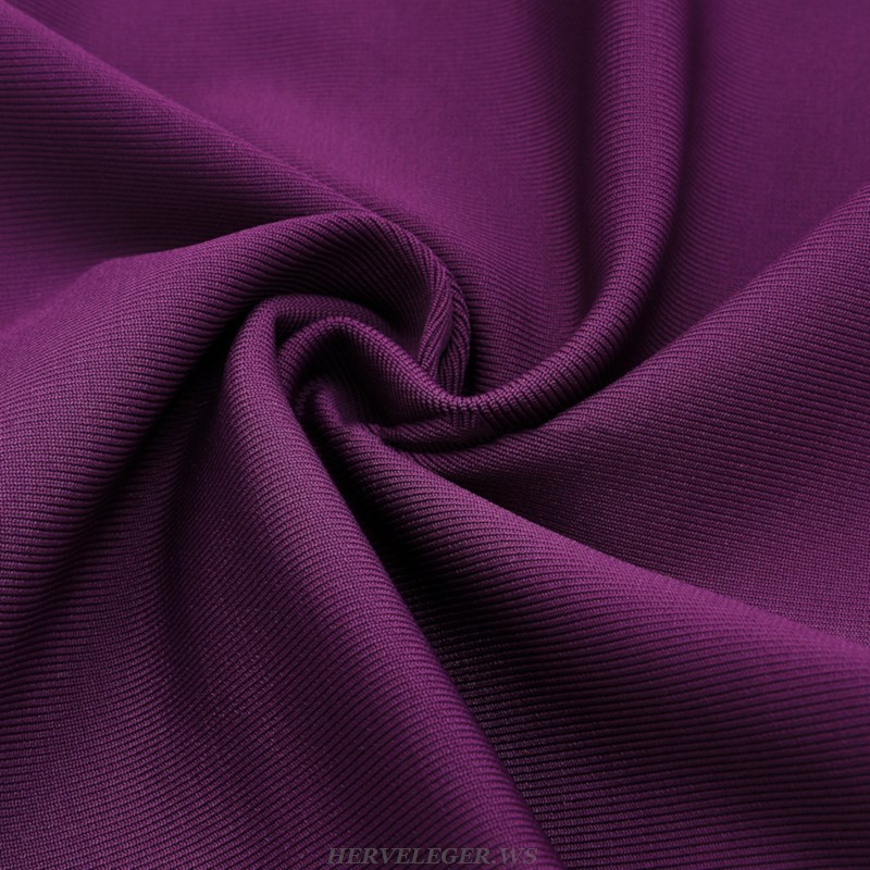 Herve Leger Purple Long Sleeve Bardot Dress